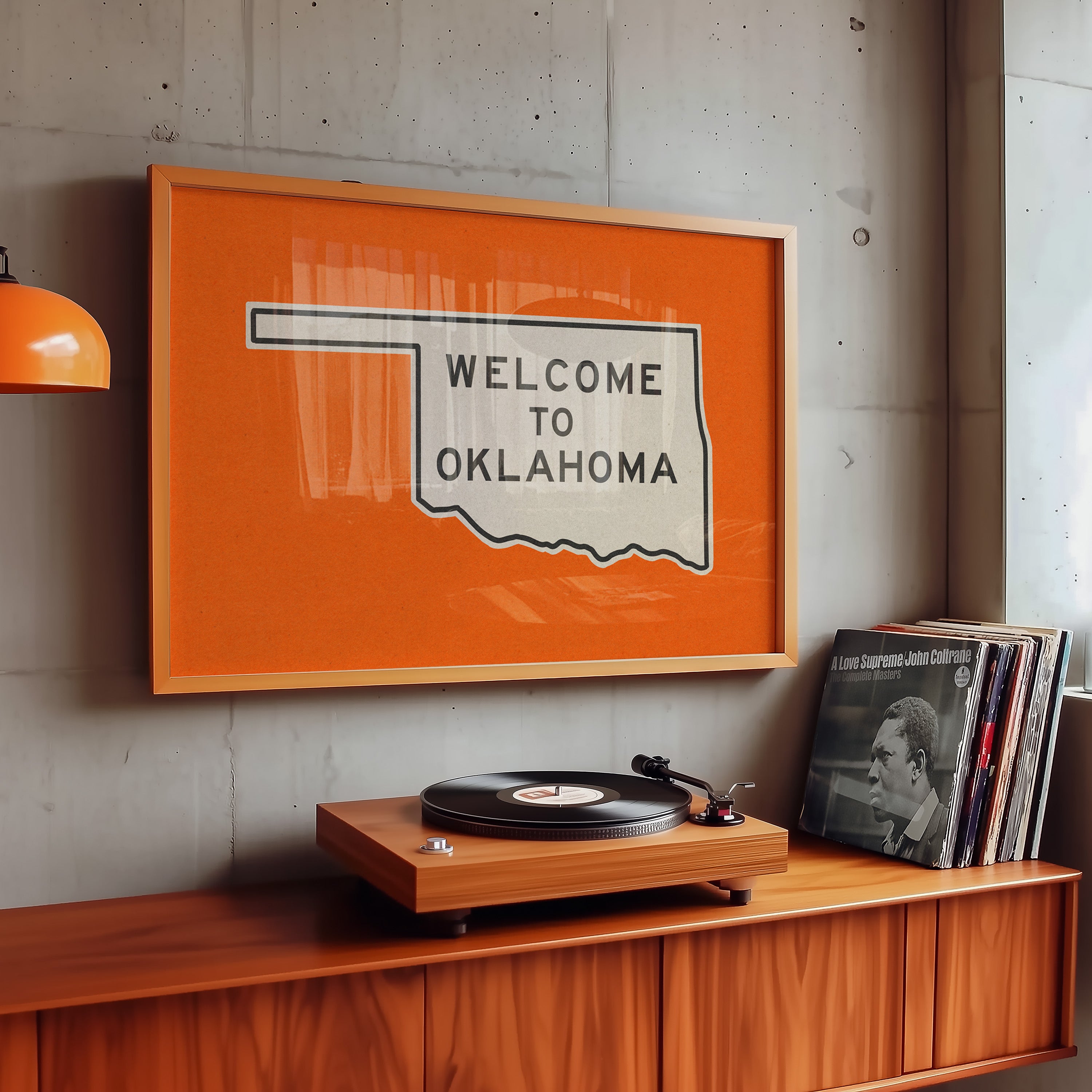 Welcome To Oklahoma Vintage Orange Road Sign Art Print - Tejas Country Club