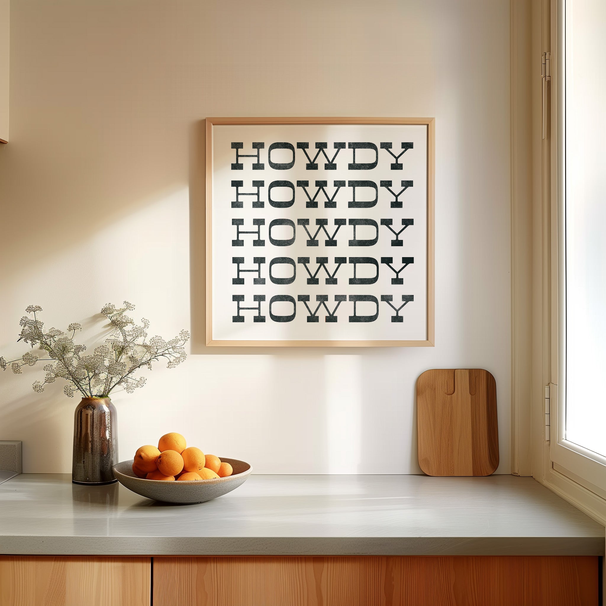 Howdy Typography Art Print Square White and Black - Tejas Country Club