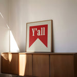 Y'all Banner Tab Typography Square Art Print - Tejas Country Club