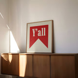 Y'all Banner Tab Typography Square Art Print - Tejas Country Club