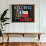 Greetings From Texas Flag Art Print (Navy) - Tejas Country Club