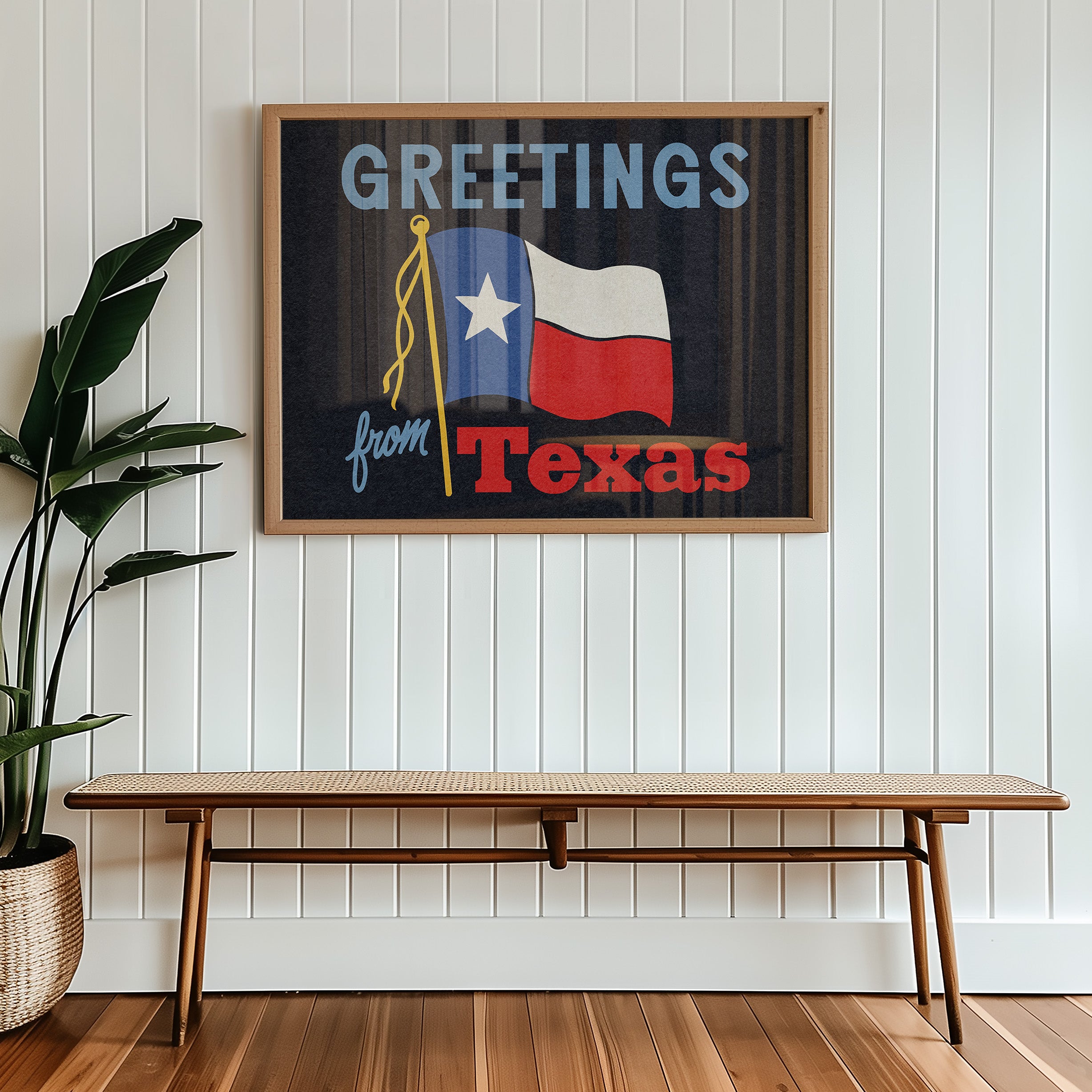 Greetings From Texas Flag Art Print (Navy) - Tejas Country Club