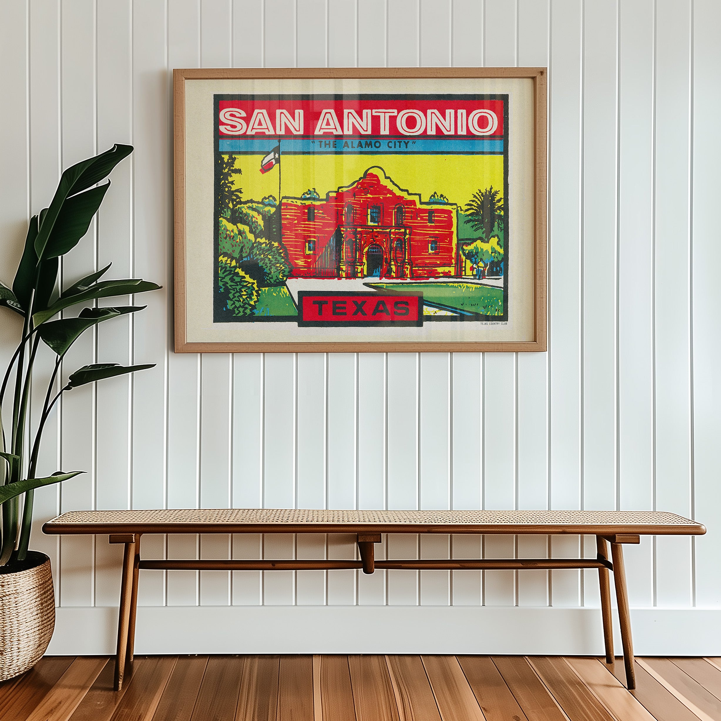 Vintage San Antonio Alamo Travel Decal Art Print - Tejas Country Club