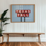 Texas Y'all Billboard Red & White Art Print - Tejas Country Club