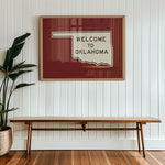 Welcome To Oklahoma Vintage Crimson Road Sign Art Print - Tejas Country Club