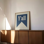 Y'all Navy Banner Tab Typography Square Art Print - Tejas Country Club