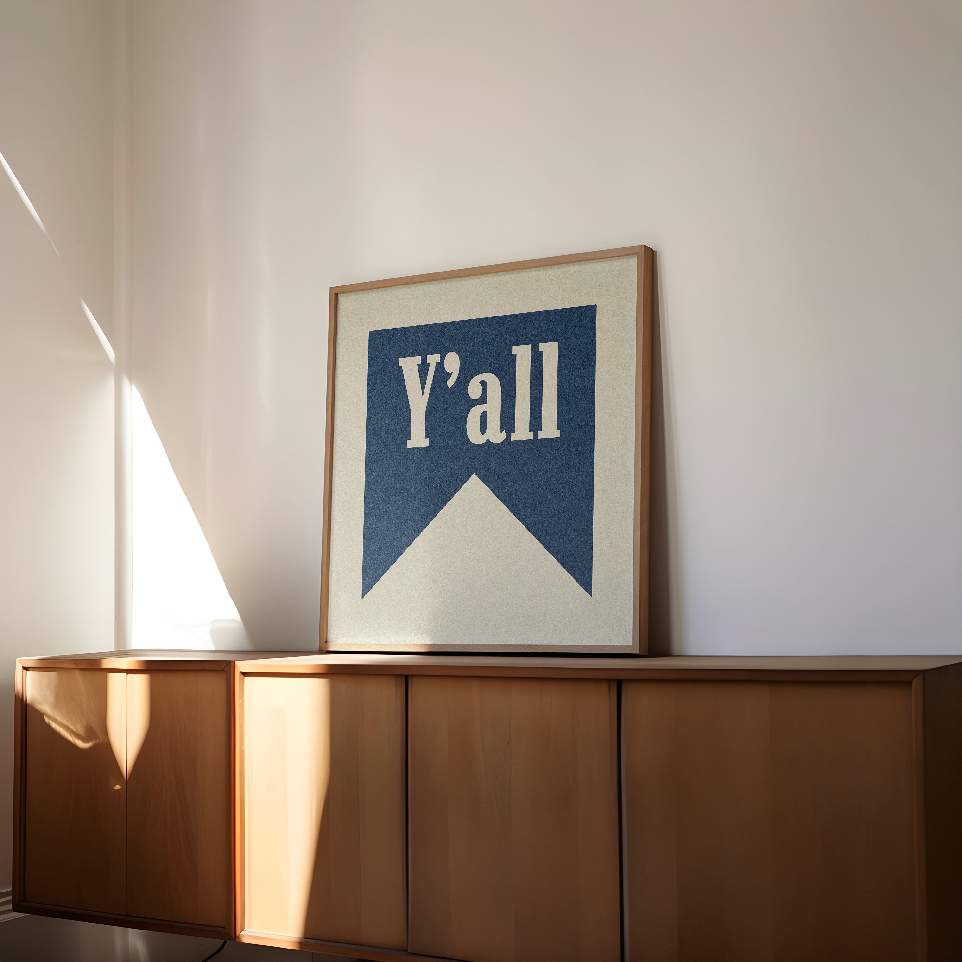 Y'all Navy Banner Tab Typography Square Art Print - Tejas Country Club
