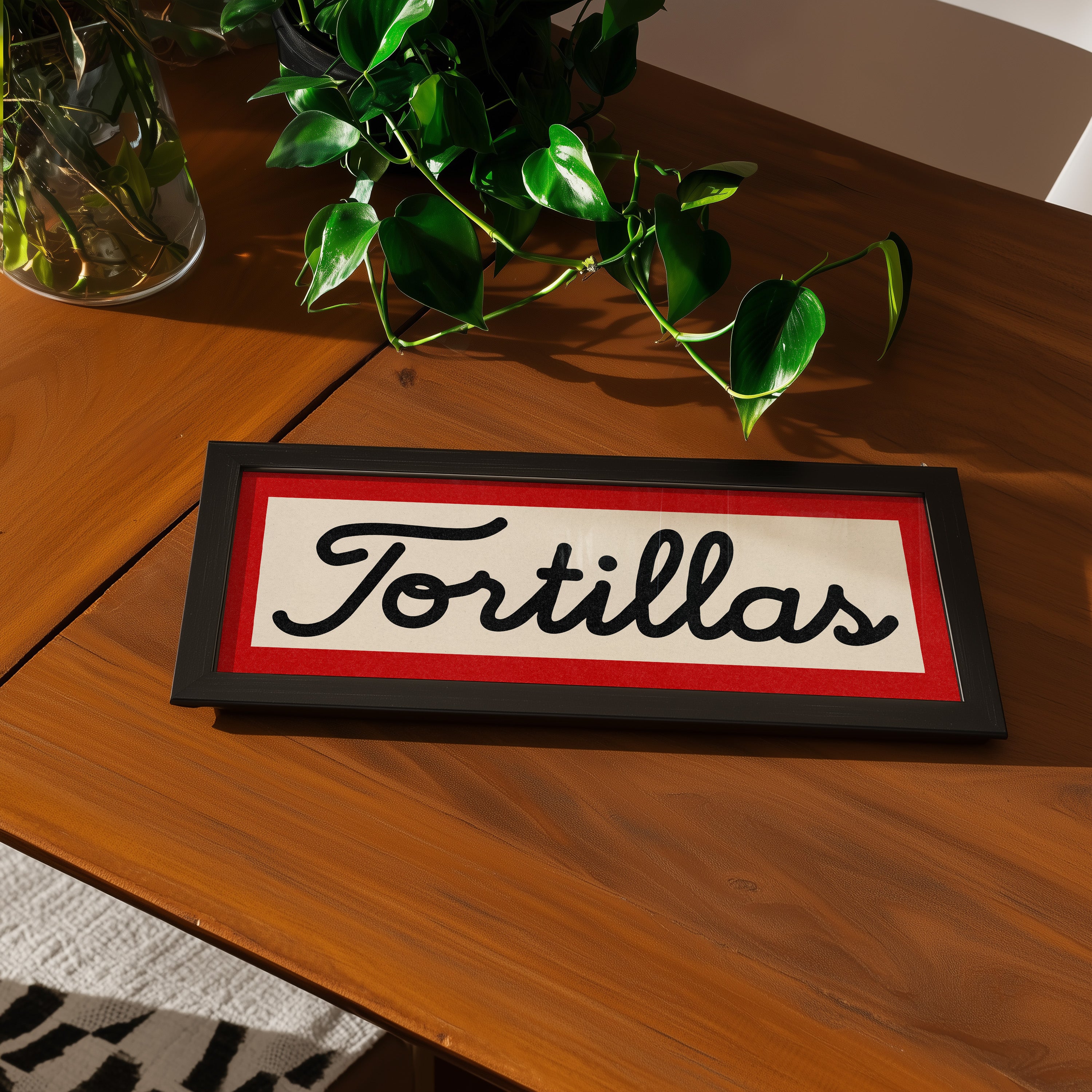 Framed Tortillas Black White Red Art Print - Tejas Country Club