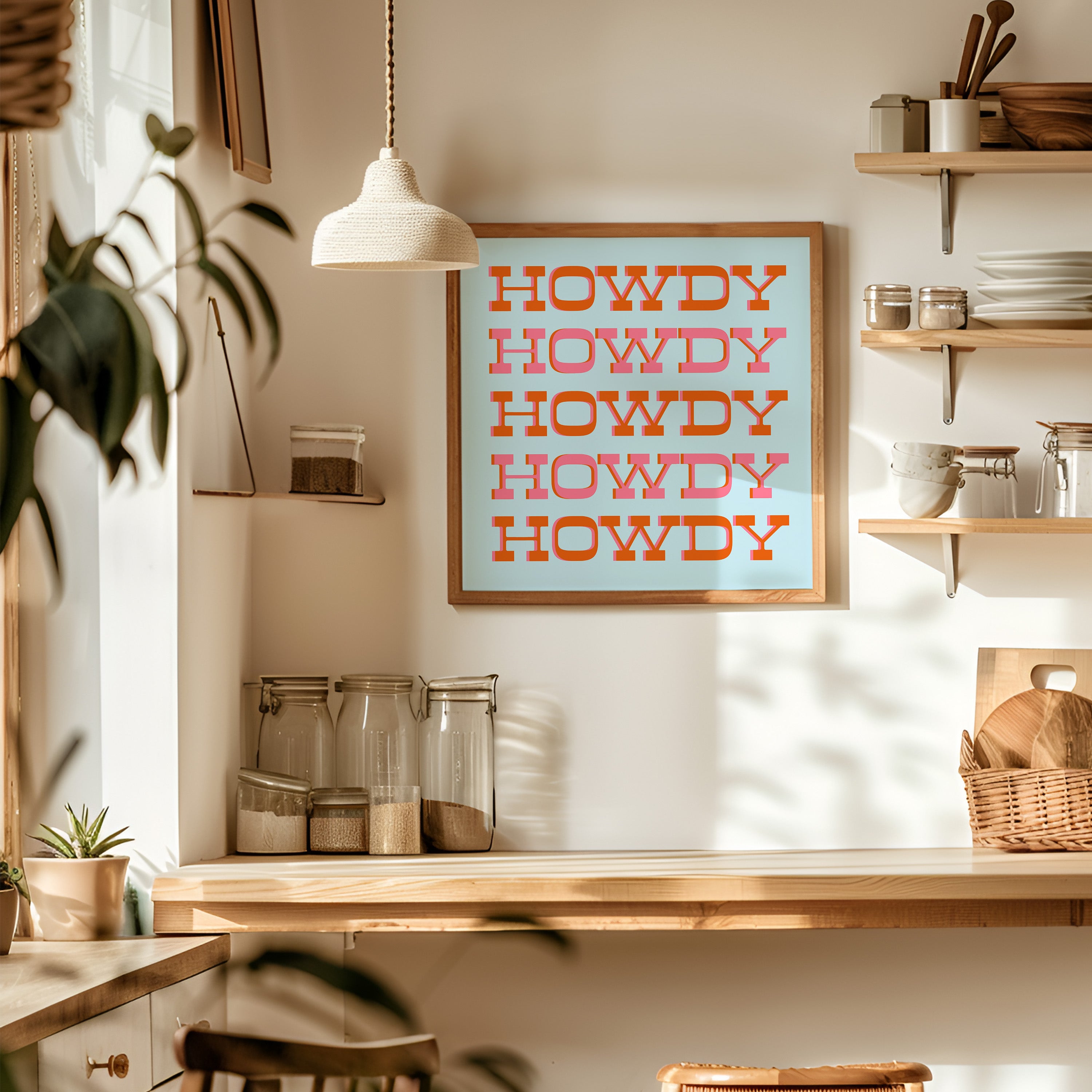 Howdy Typography Art Print Square Pink & Orange - Tejas Country Club