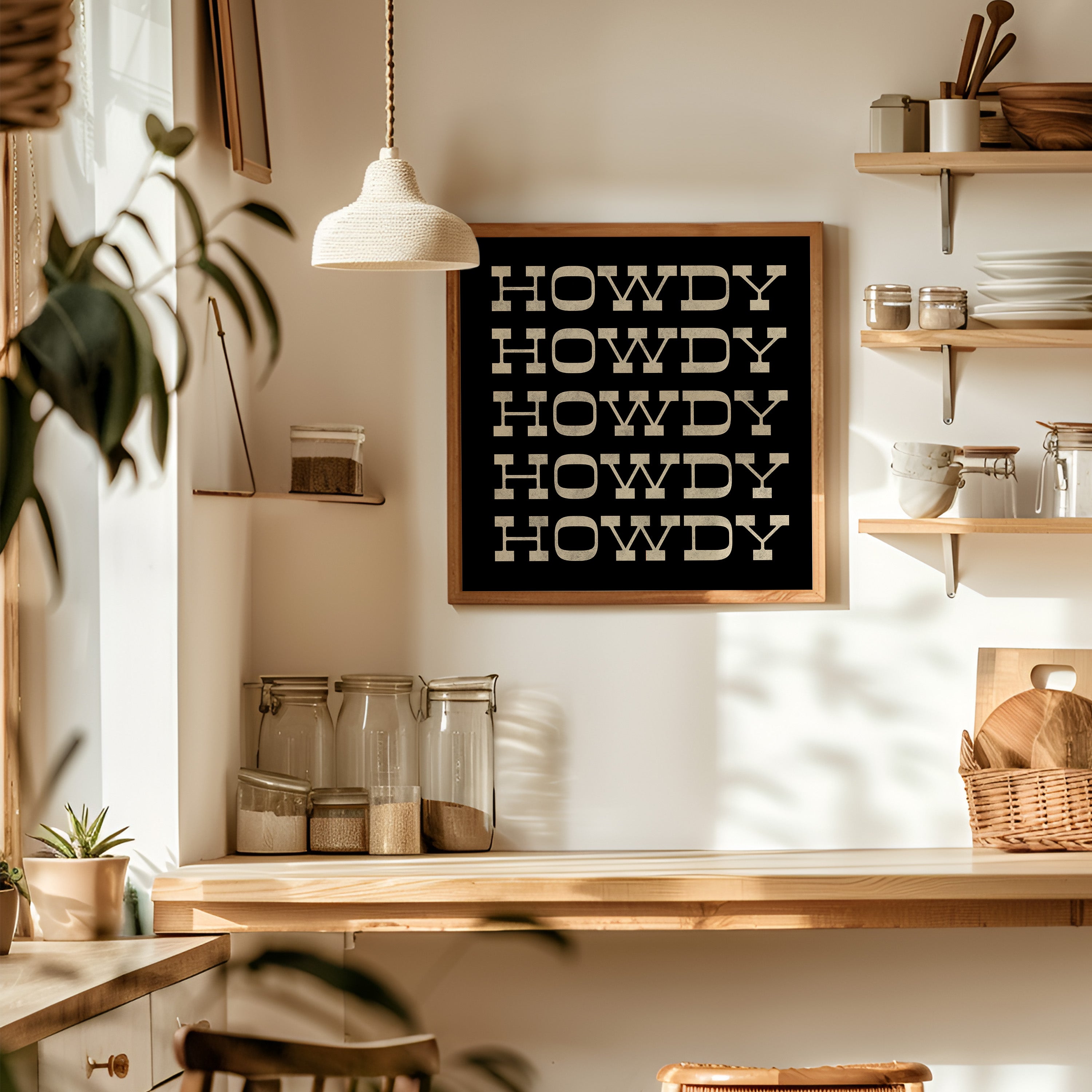 Howdy Typography Art Print Square Black and White - Tejas Country Club