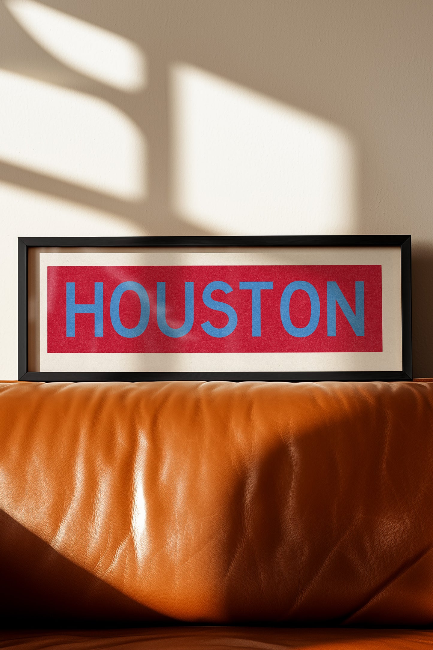 Framed Houston Baby Blue Bus Scroll