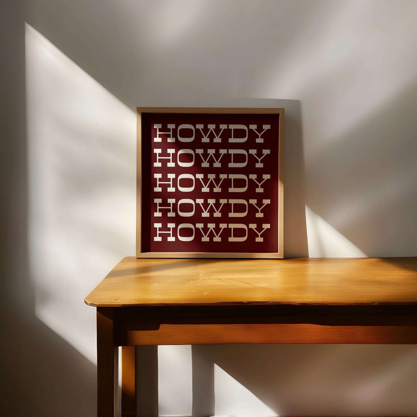 Howdy Typography Art Print Square Maroon and White