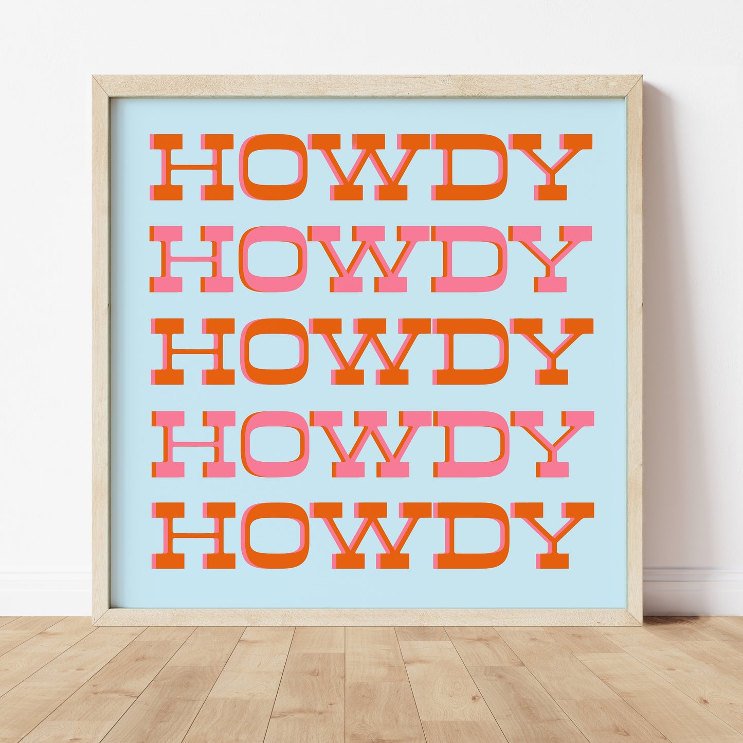 Howdy Typography Art Print Square Pink & Orange