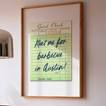 Meet Me For Barbecue In Austin Guest Check Art Print - Tejas Country Club