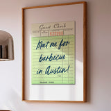 Meet Me For Barbecue In Austin Guest Check Art Print - Tejas Country Club