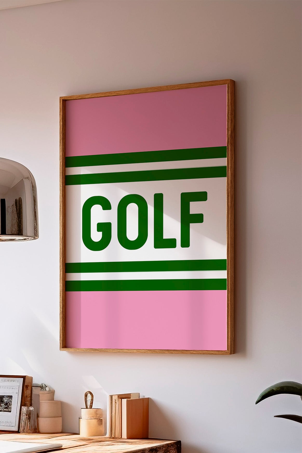 Golf Striped Green and Pink Art Print - Tejas Country Club