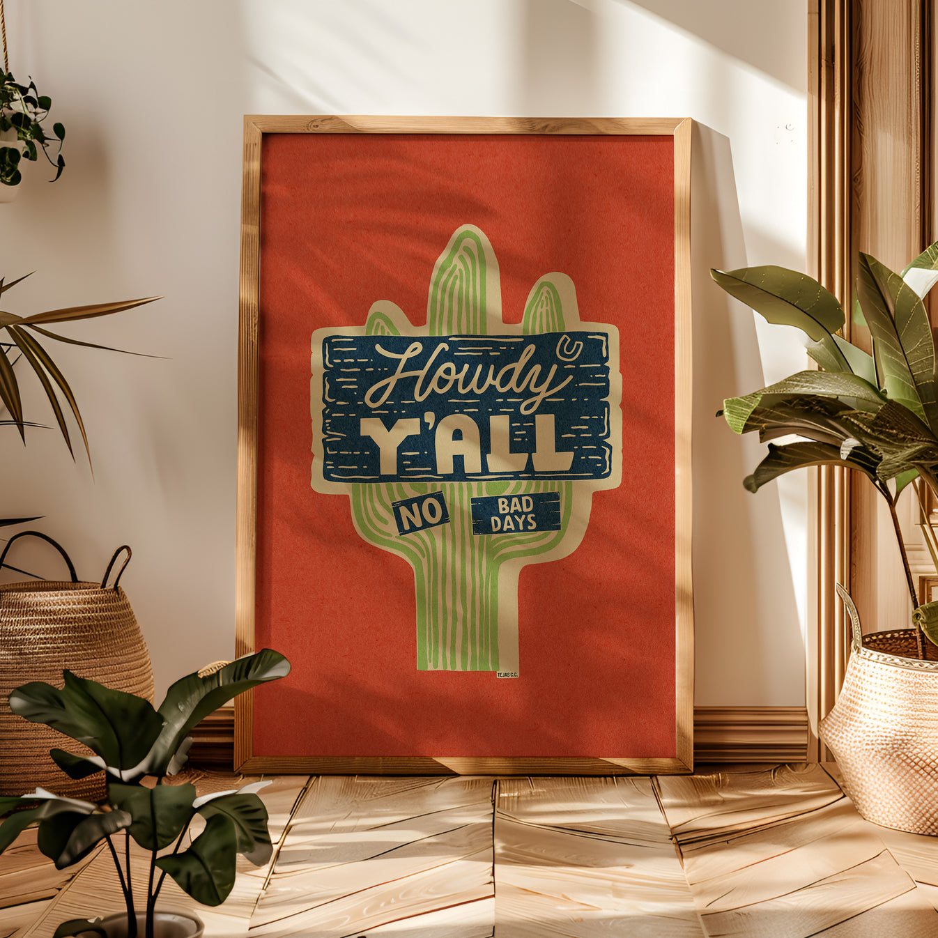 Howdy Y'all No Bad Days Vintage Cactus Sign Art Print – Tejas Country Club