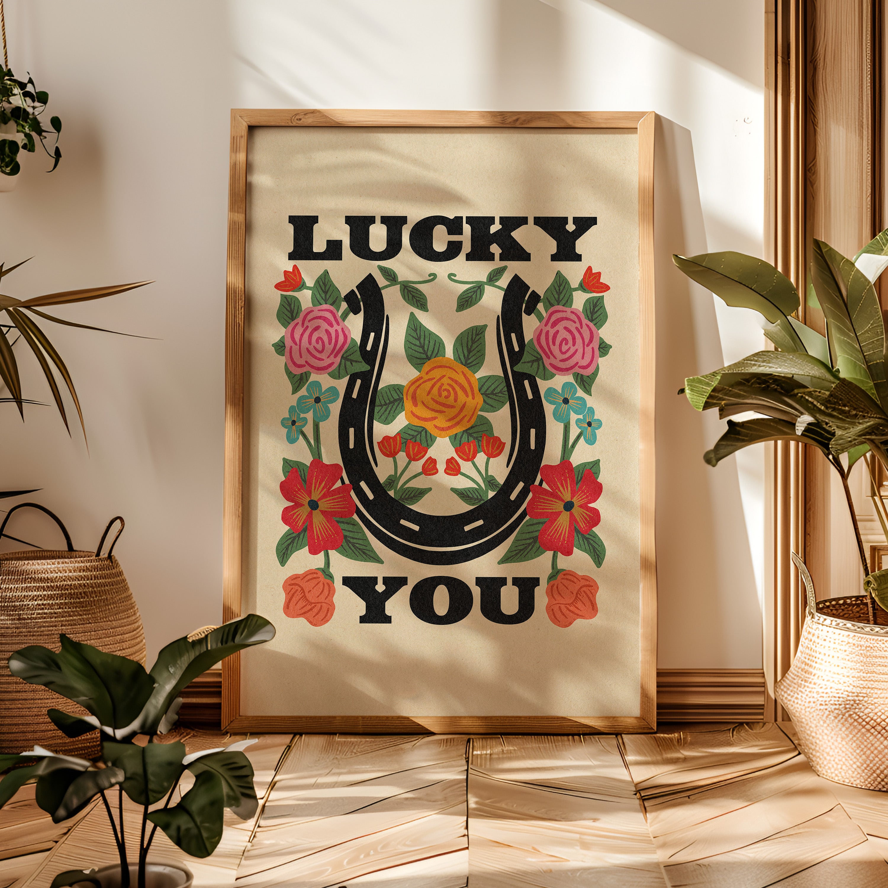 Lucky You Floral Horseshoe Art Print - Tejas Country Club