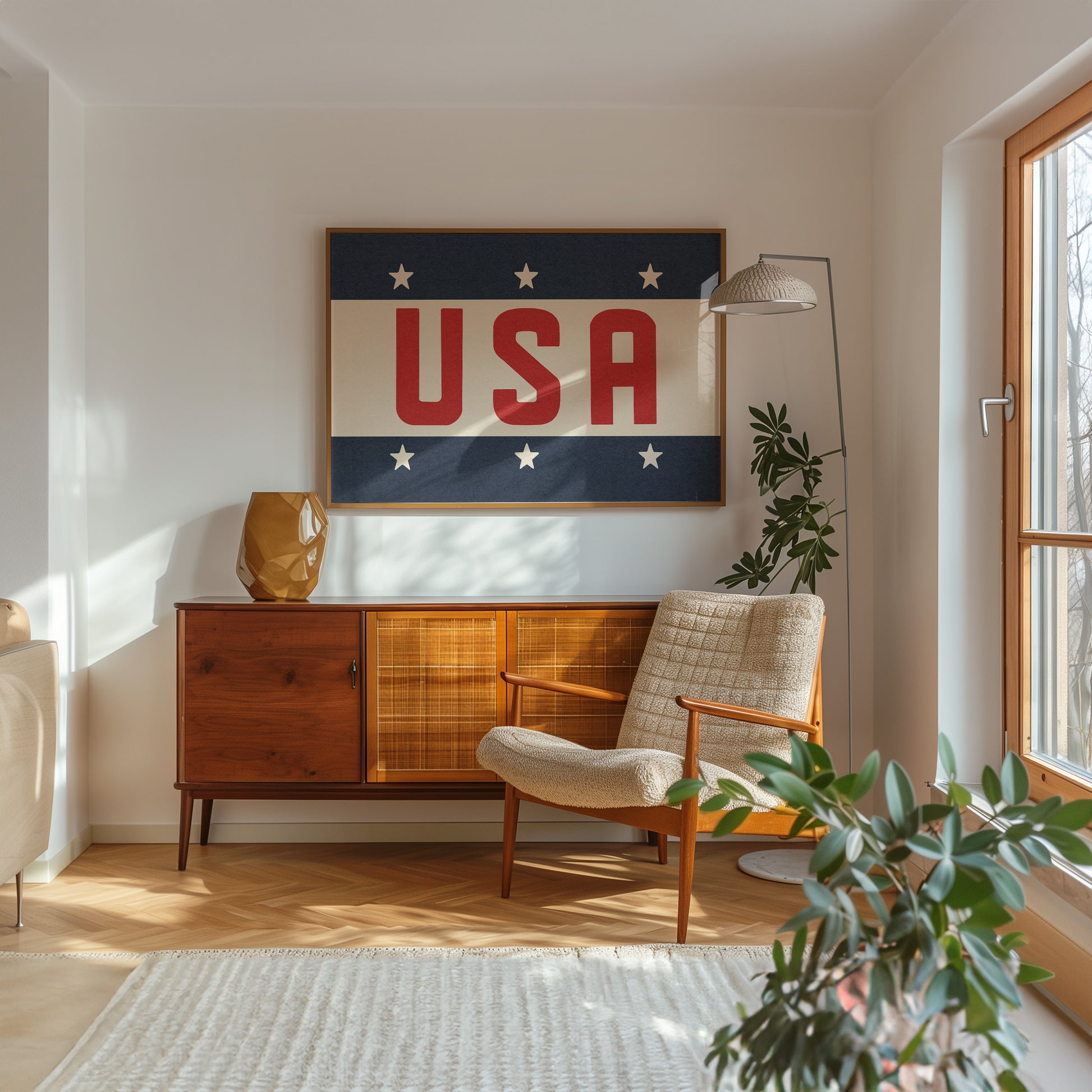 Framed USA Vintage Style Flag Print - Tejas Country Club