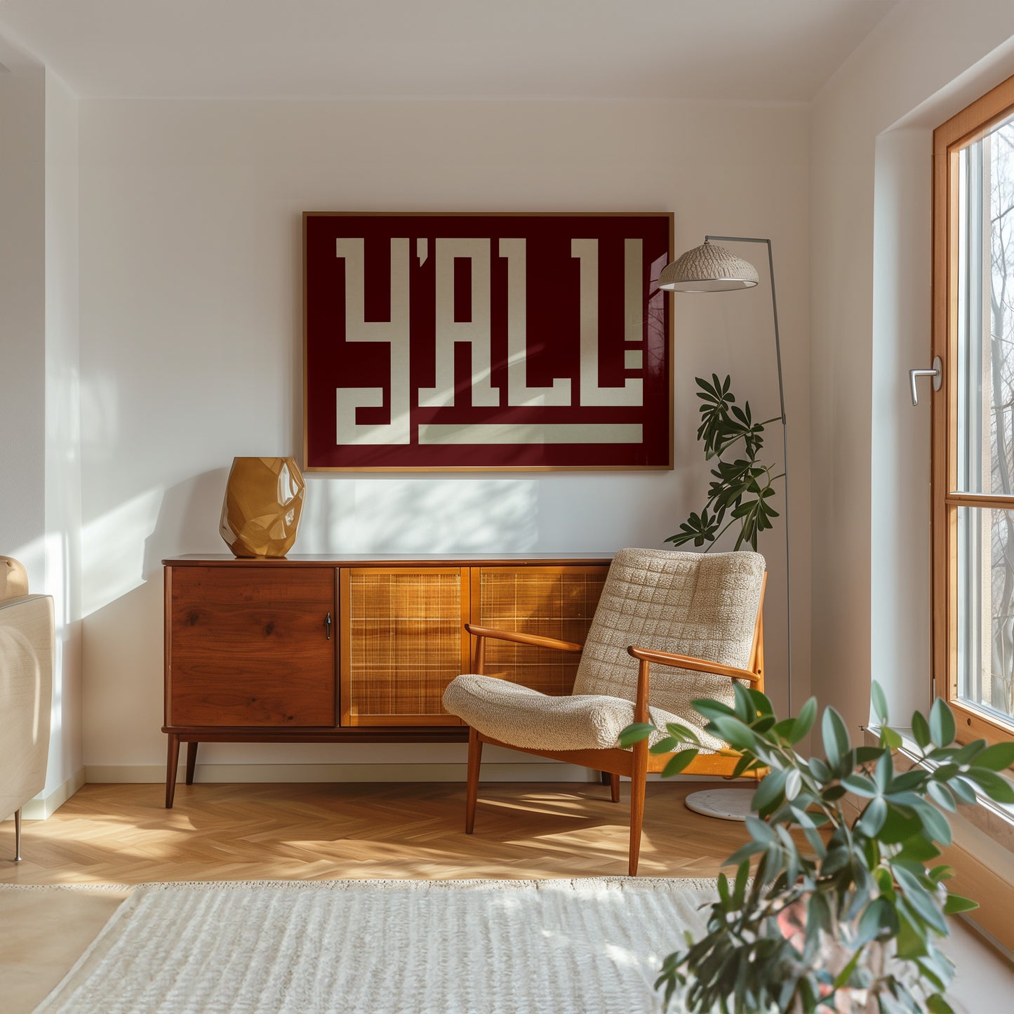 Y'all Typography Maroon and Tan Wall Art Print Poster Decor