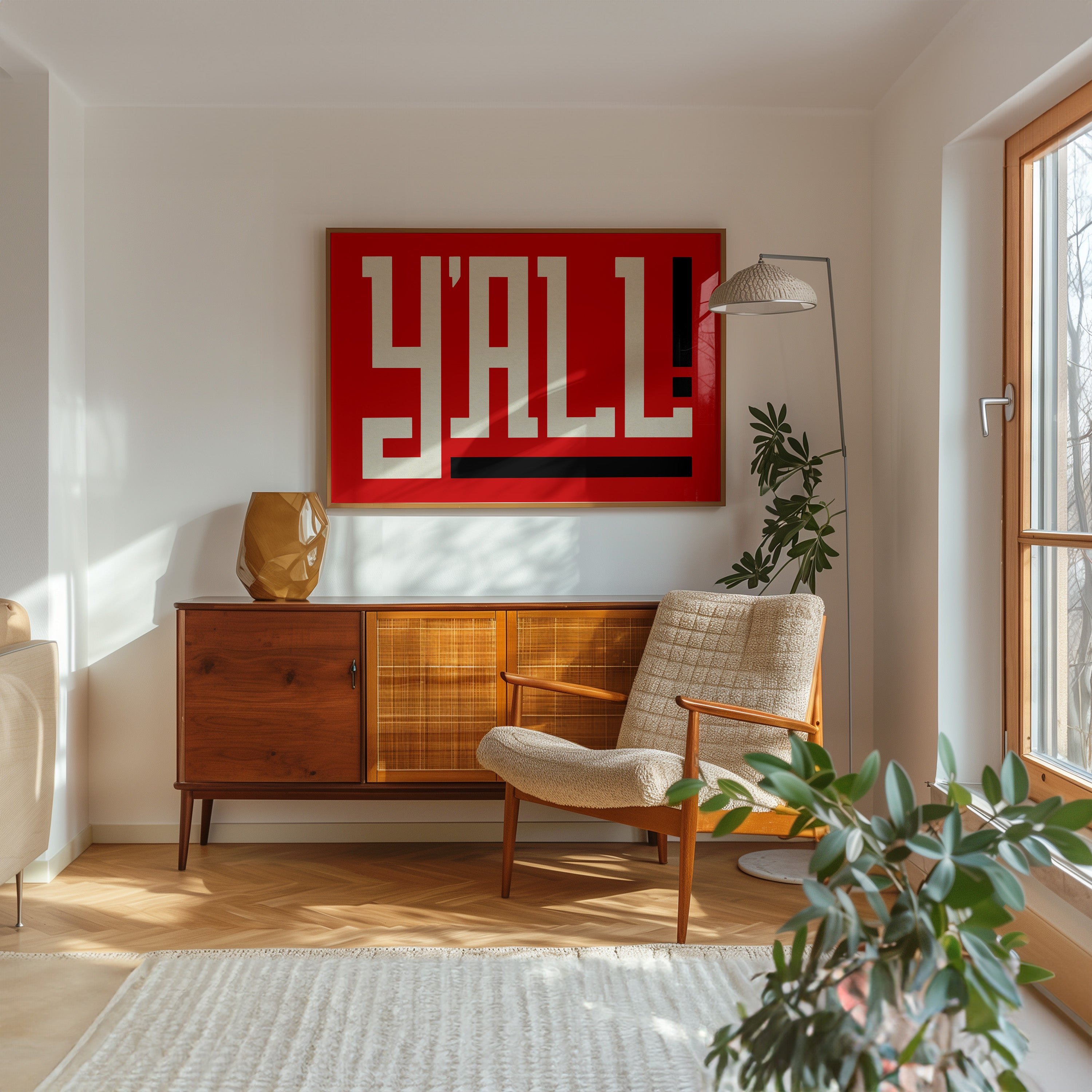 Y'all Typography Red and White Wall Art Print Poster Decor - Tejas Country Club