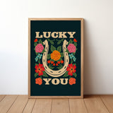 Lucky You Floral Horseshoe Art Print - Navy - Tejas Country Club