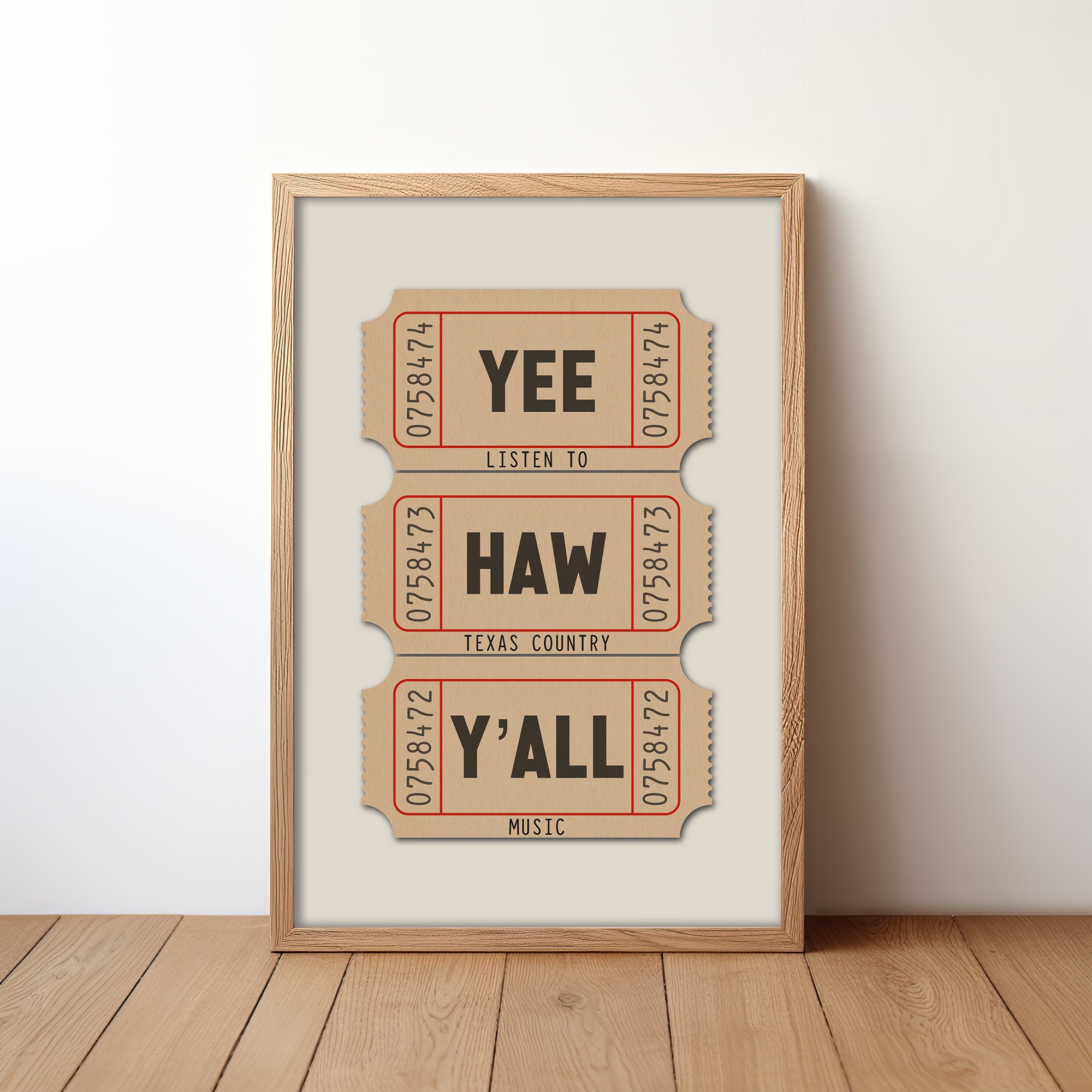 Yee Haw Y'all - Listen To Texas Country Music Ticket Stub Art Print - Tejas Country Club