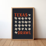 Texas Drawl - Collection of Student Drawn Texas Silhouettes Art Print (Navy)