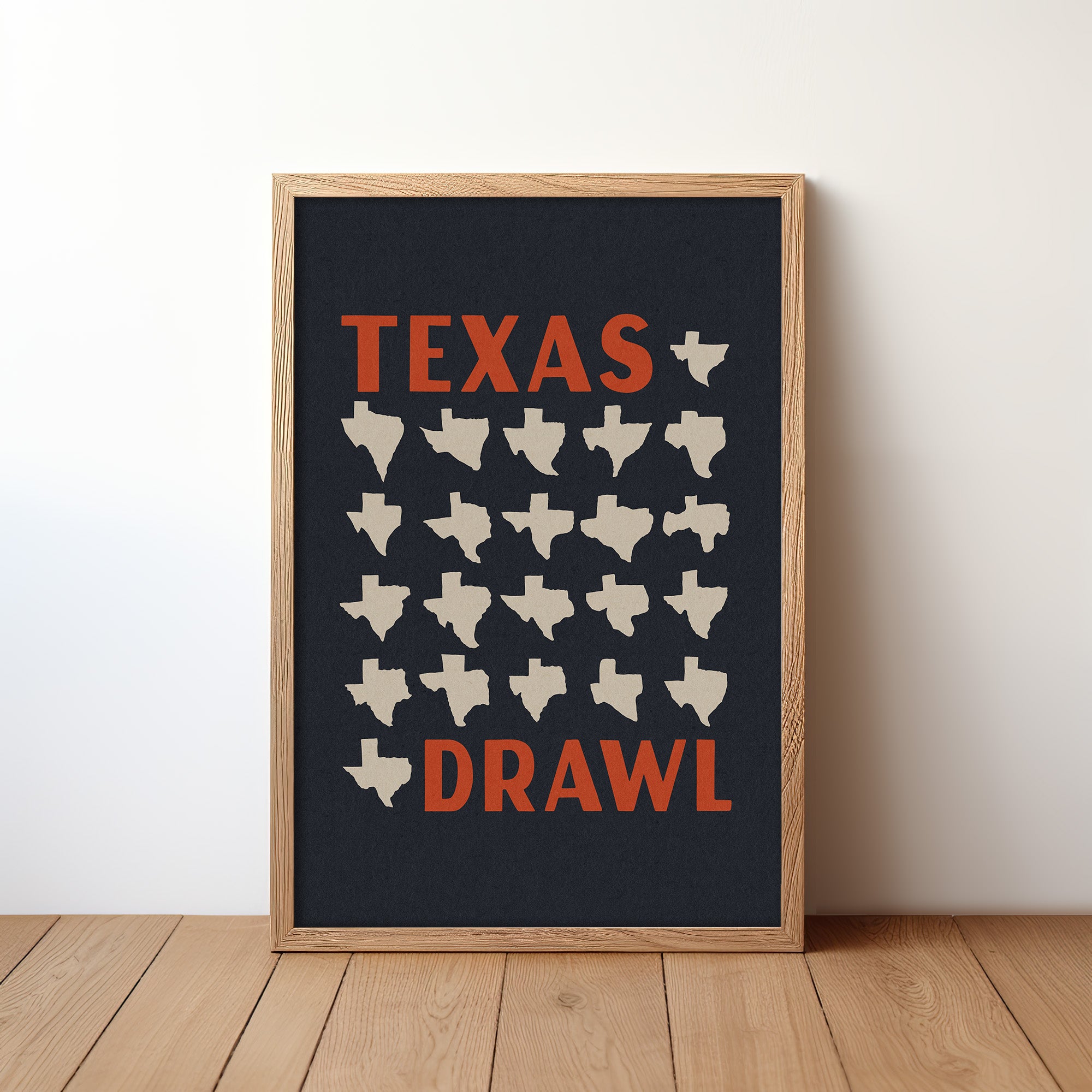 Texas Drawl - Collection of Student Drawn Texas Silhouettes Art Print (Navy)