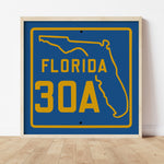 Vintage Blue Florida Beach 30A Road Sign Art Print - Tejas Country Club