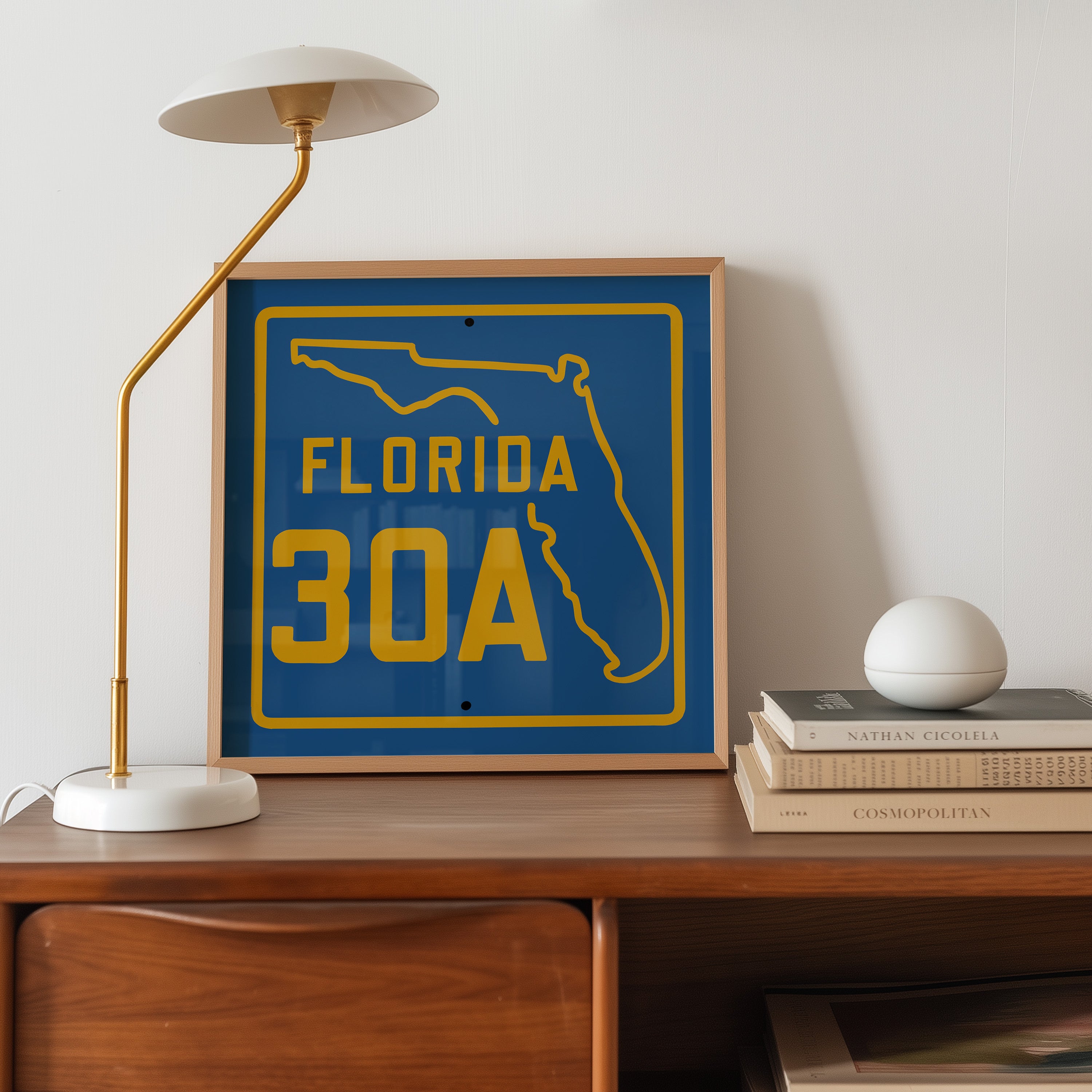 Vintage Blue Florida Beach 30A Road Sign Art Print - Tejas Country Club