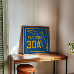 Vintage Blue Florida Beach 30A Road Sign Art Print - Tejas Country Club