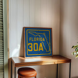Vintage Blue Florida Beach 30A Road Sign Art Print - Tejas Country Club