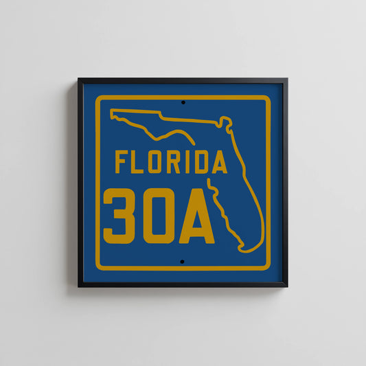 Vintage Blue Florida Beach 30A Road Sign Art Print - Tejas Country Club
