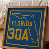Vintage Blue Florida Beach 30A Road Sign Art Print - Tejas Country Club