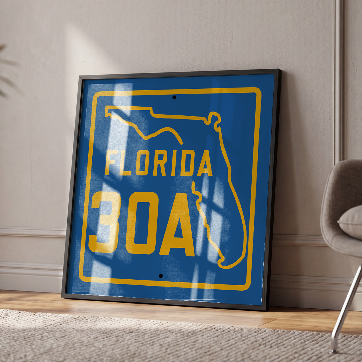 Vintage Blue Florida Beach 30A Road Sign Art Print - Tejas Country Club