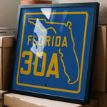 Vintage Blue Florida Beach 30A Road Sign Art Print - Tejas Country Club