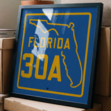 Vintage Blue Florida Beach 30A Road Sign Art Print - Tejas Country Club