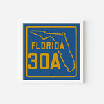 Vintage Blue Florida Beach 30A Road Sign Art Print - Tejas Country Club