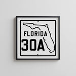 Vintage White 30A Florida Beach 30A Road Sign Art Print - Tejas Country Club