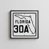 Vintage White 30A Florida Beach 30A Road Sign Art Print - Tejas Country Club