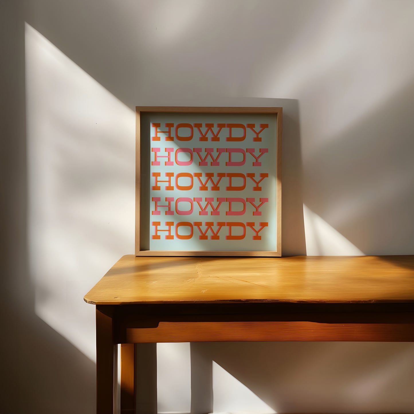 Howdy Typography Art Print Square Pink & Orange