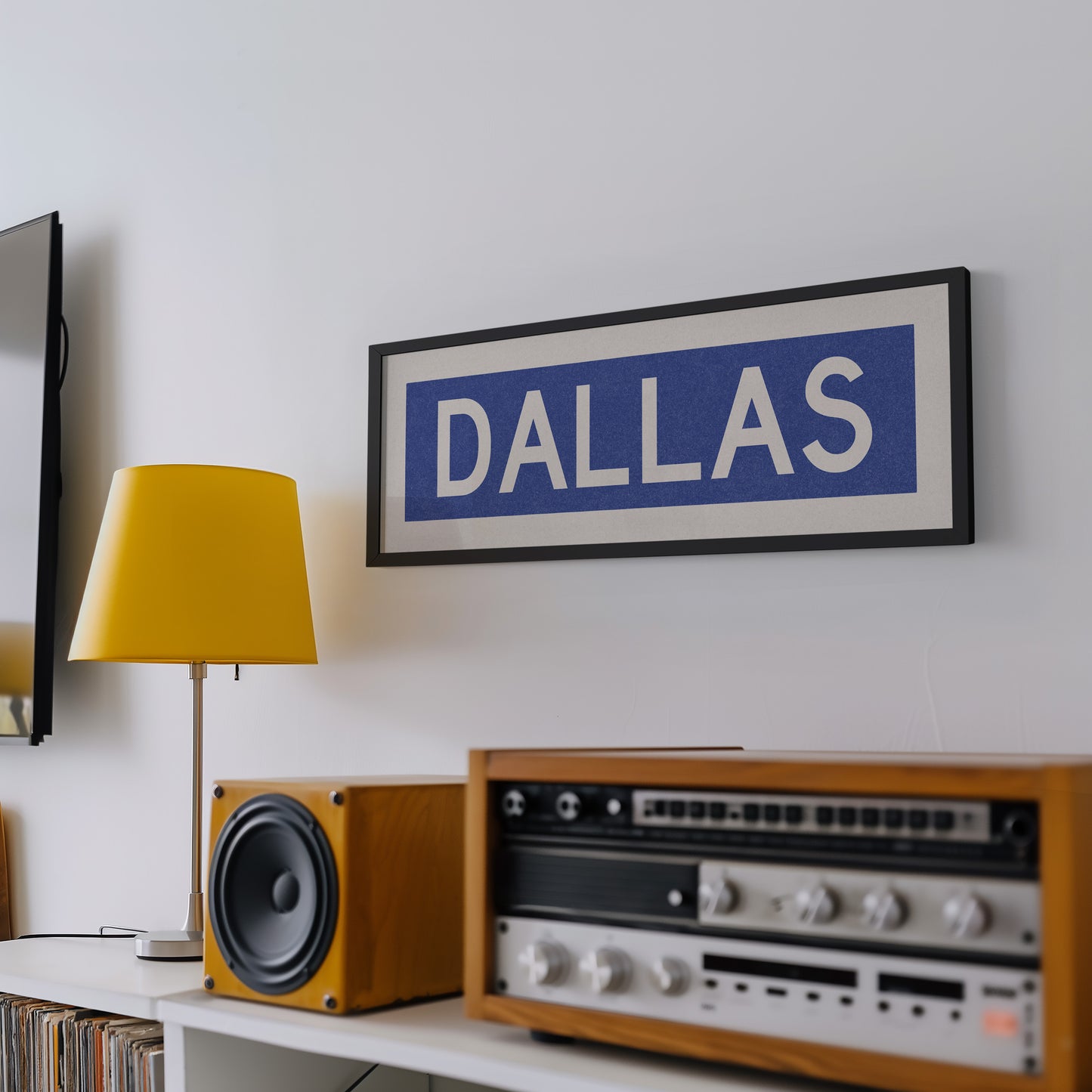 Framed Dallas Blue and White Bus Scroll