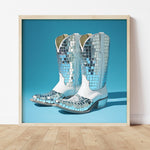 Disco Ball White Cowboy Boot Print - Tejas Country Club
