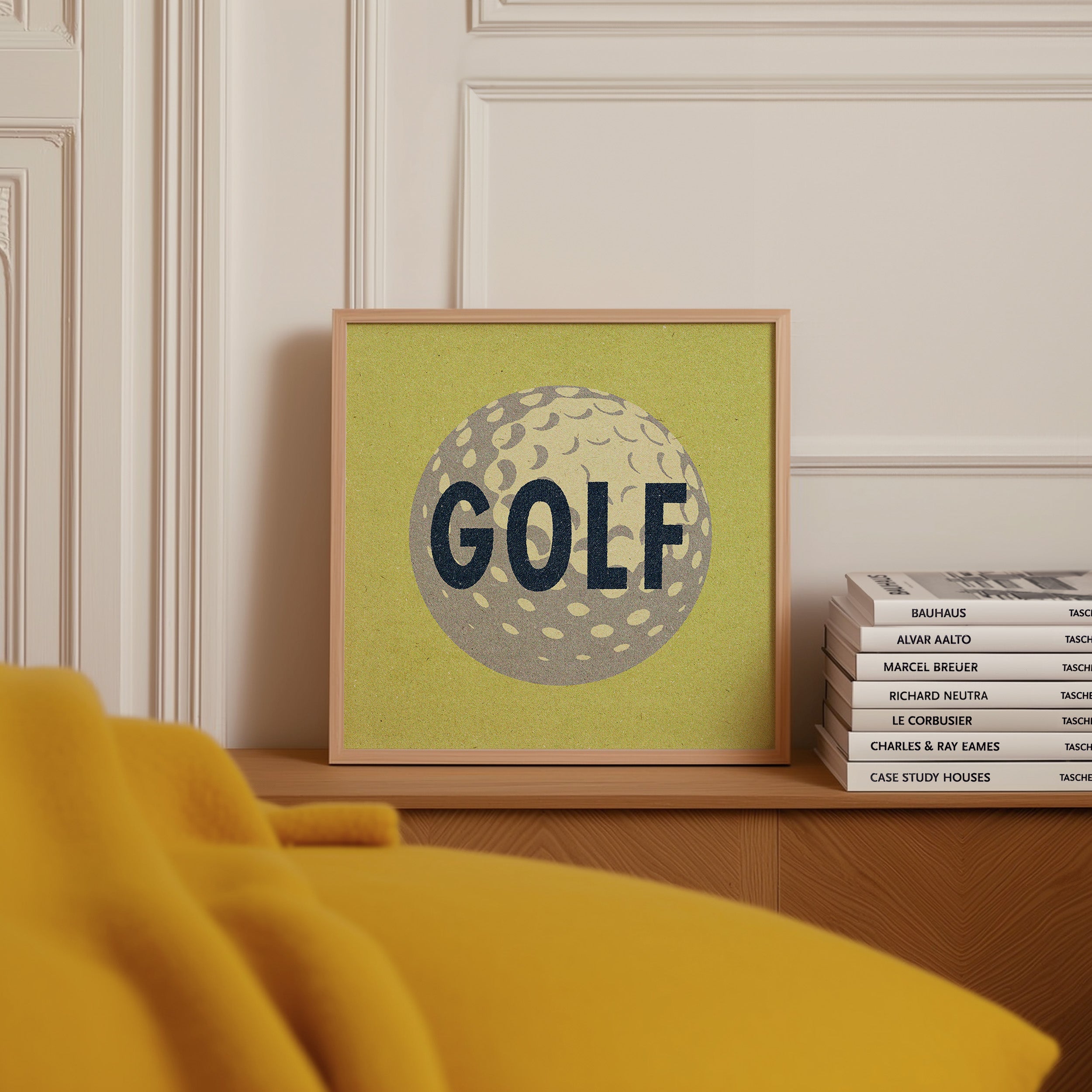 Retro Golf Ball Art Print Lemon Yellow - Tejas Country Club