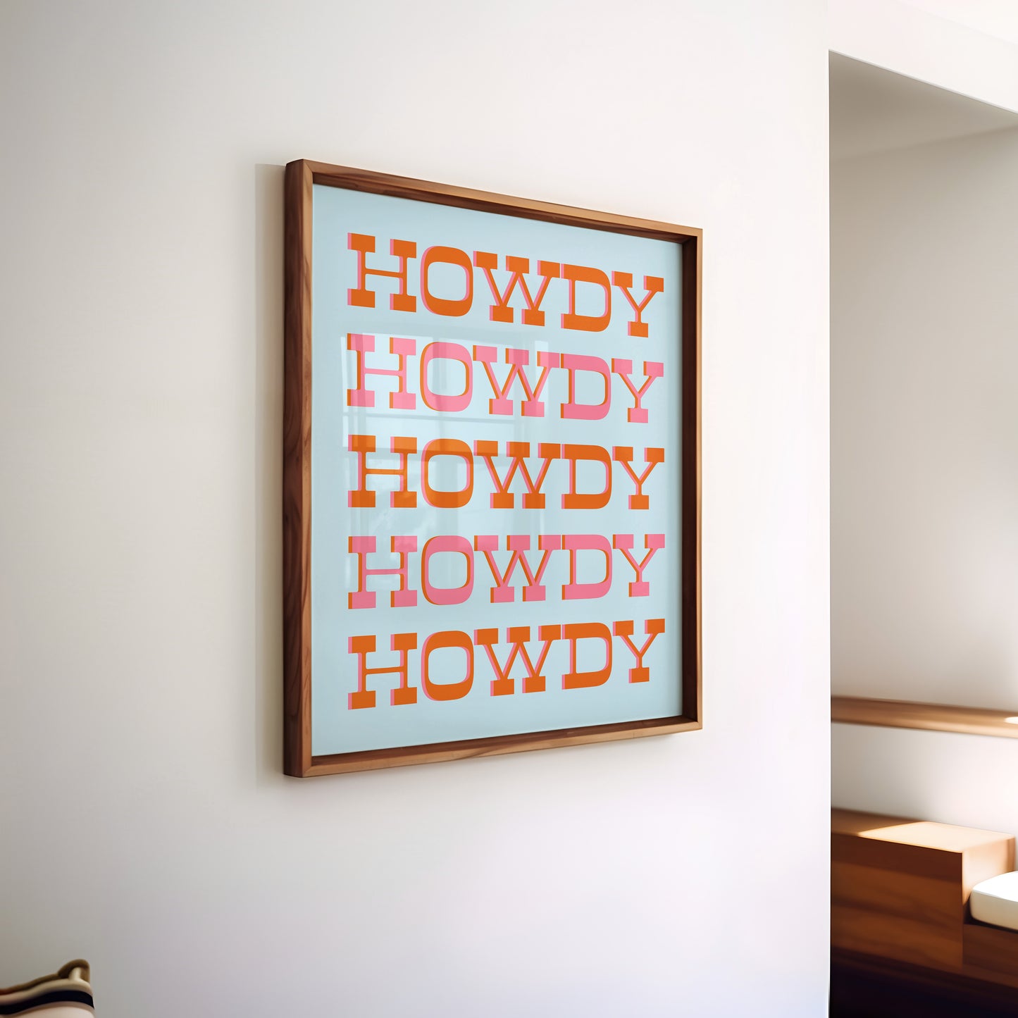 Howdy Typography Art Print Square Pink & Orange