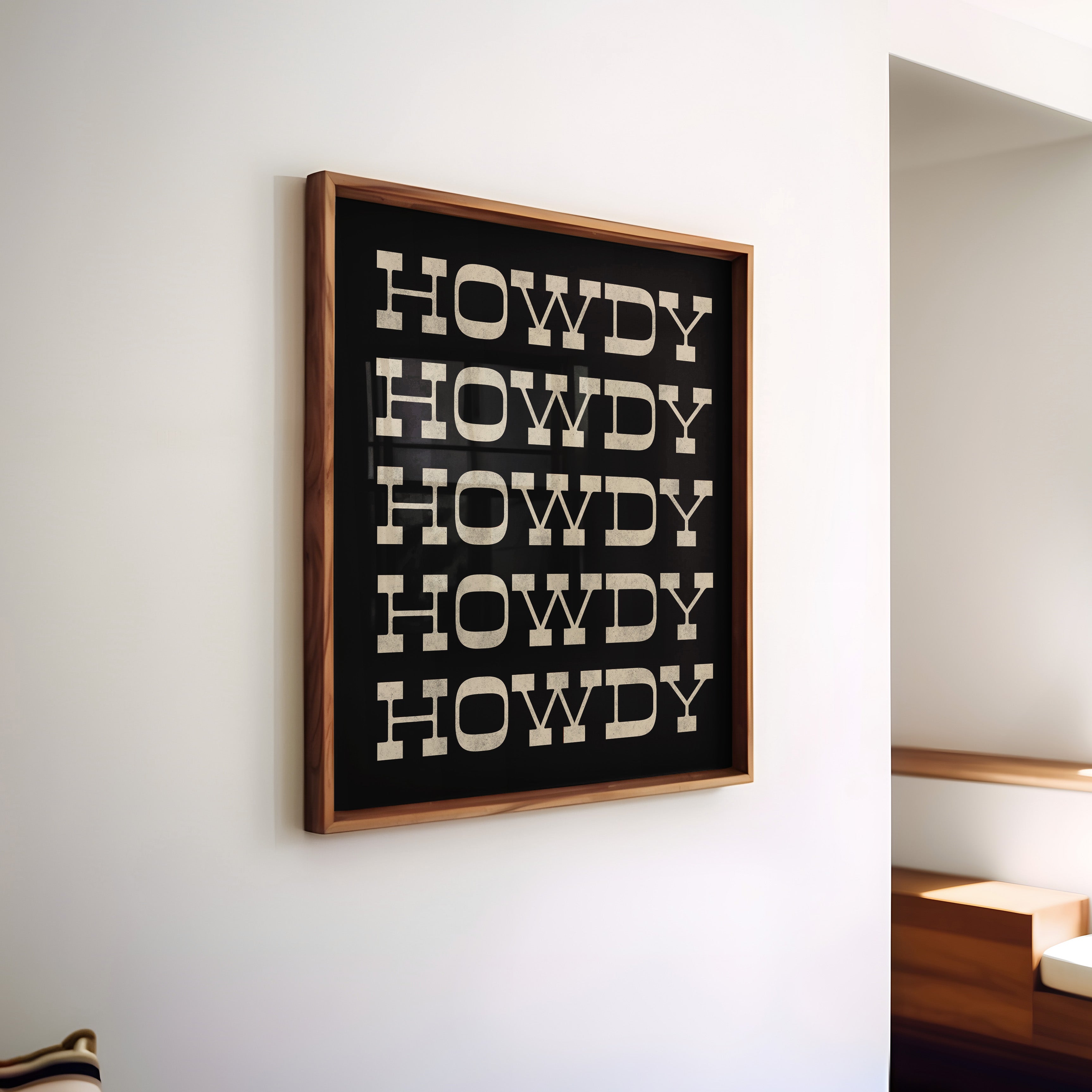 Howdy Typography Art Print Square Black and White - Tejas Country Club
