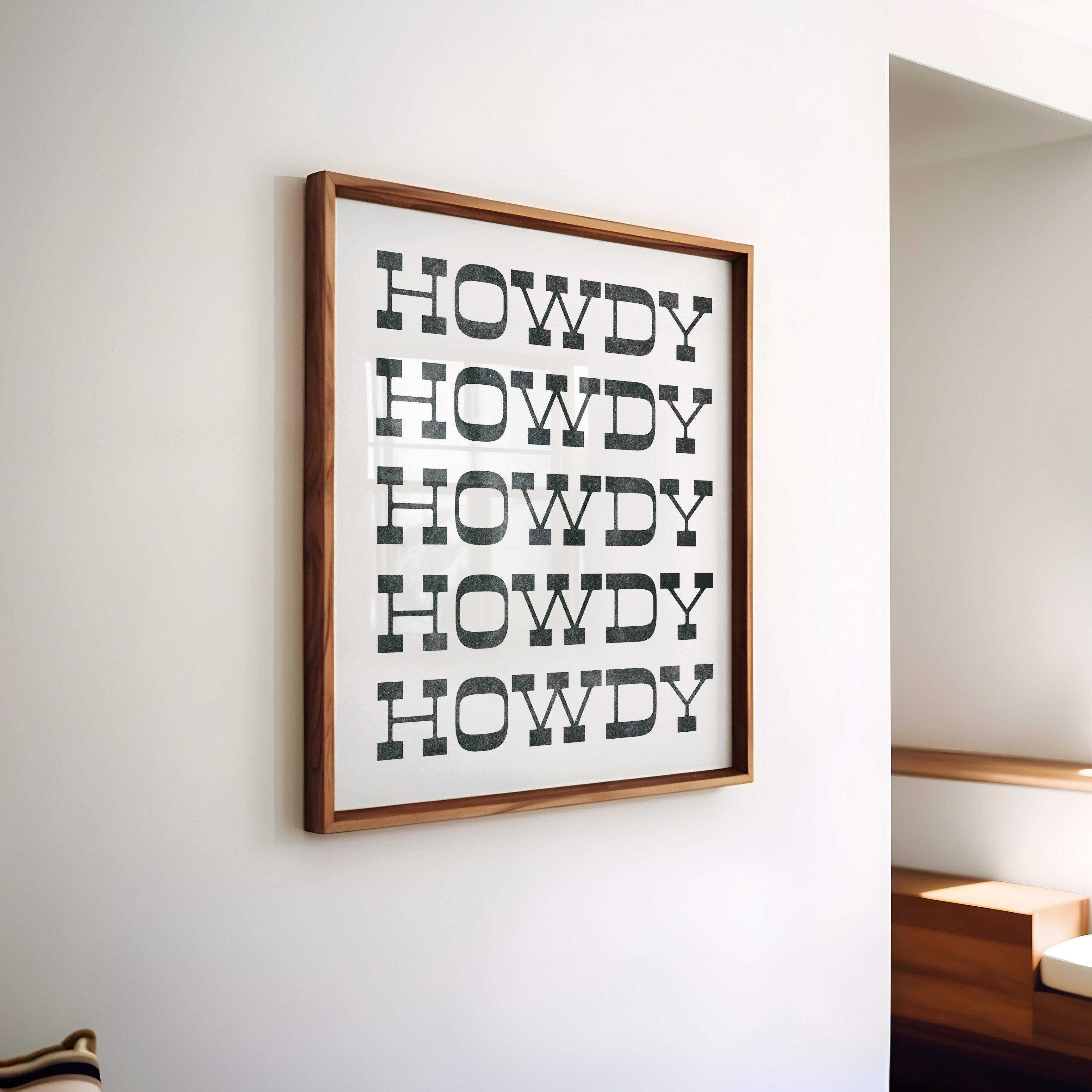 Howdy Typography Art Print Square White and Black - Tejas Country Club