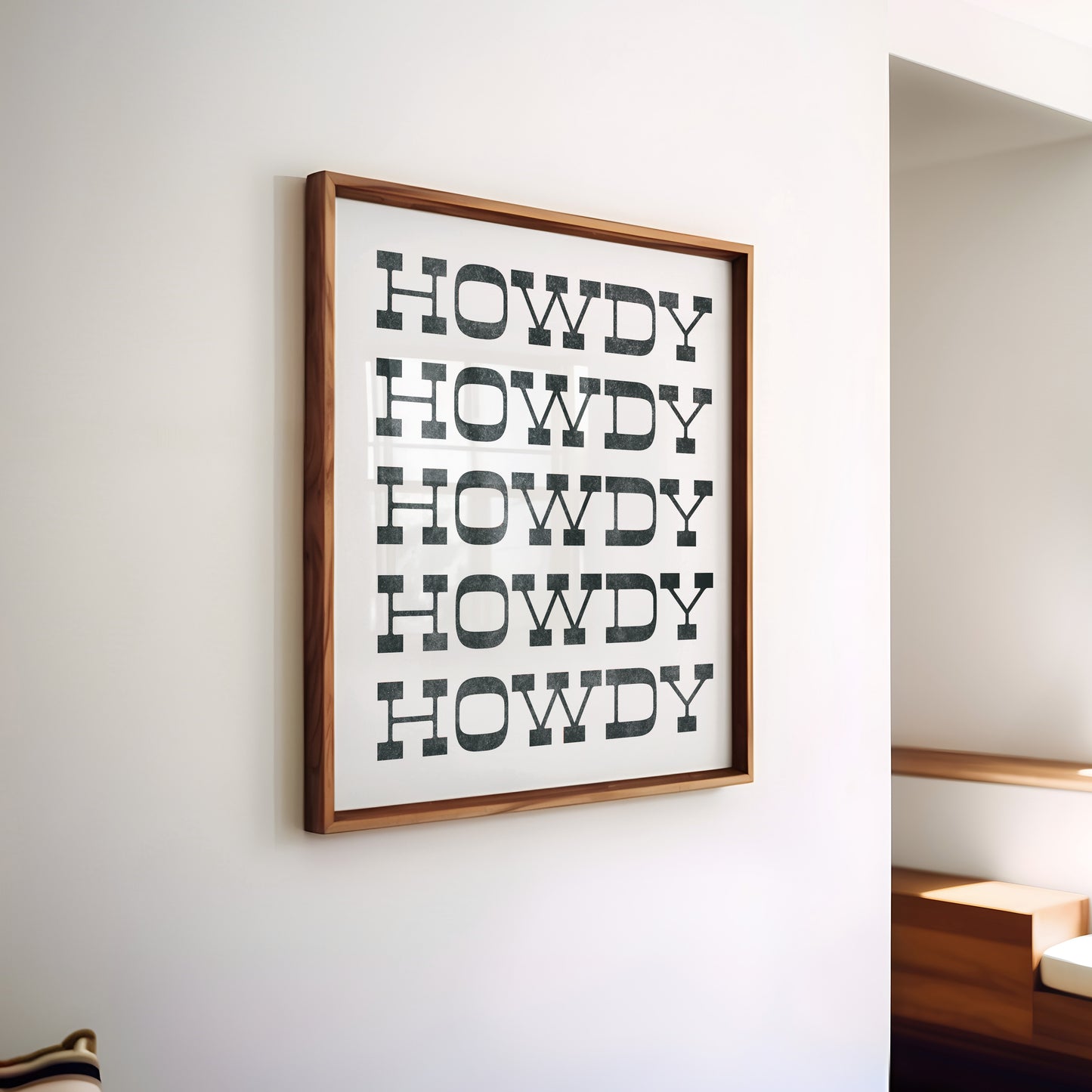 Howdy Typography Art Print Square White and Black