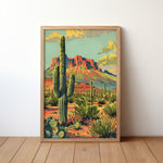 Vintage Postcard Style Desert Landscape Scene Art Print - Tejas Country Club